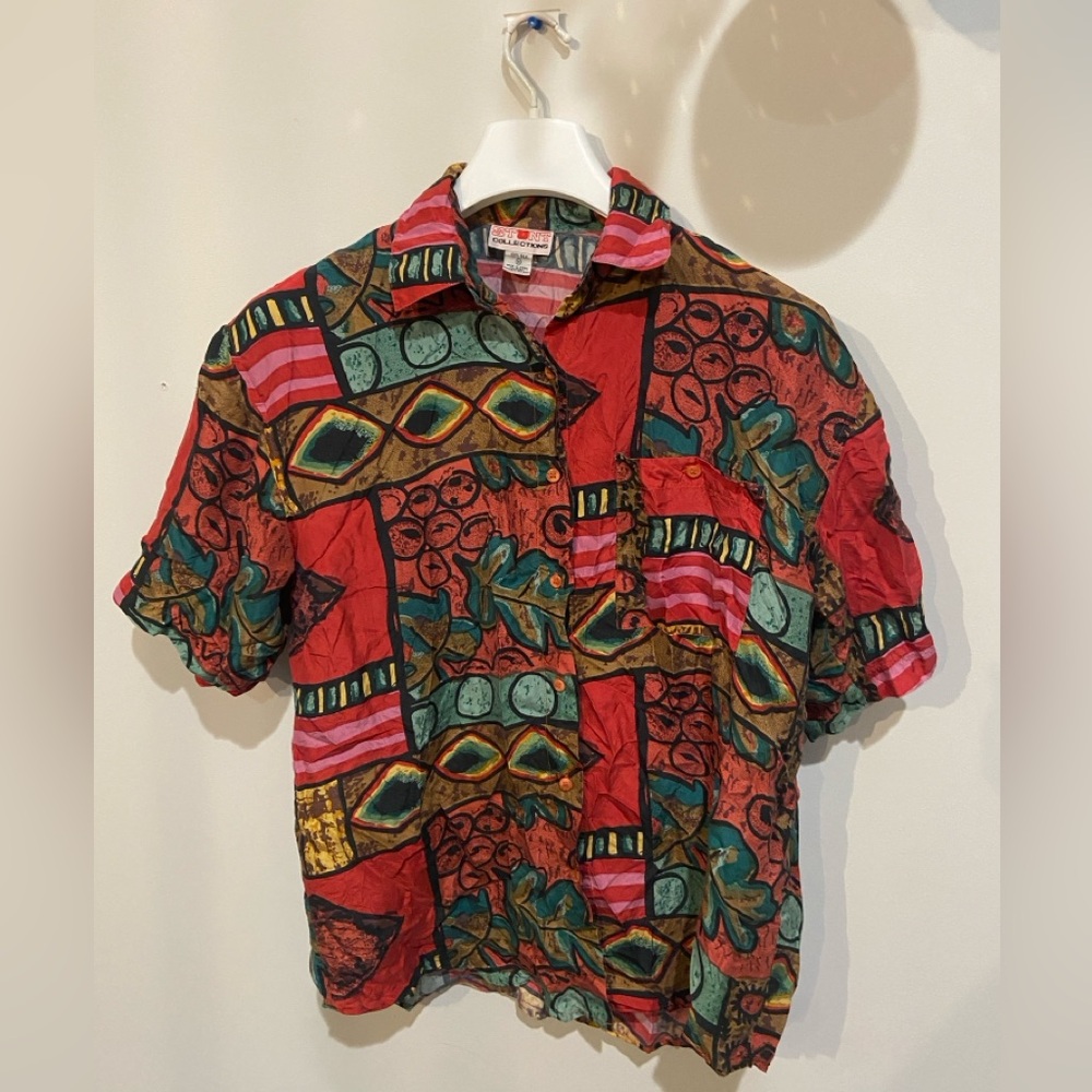 Vintage 100% Silk Red and Green Men's Casual Shirt